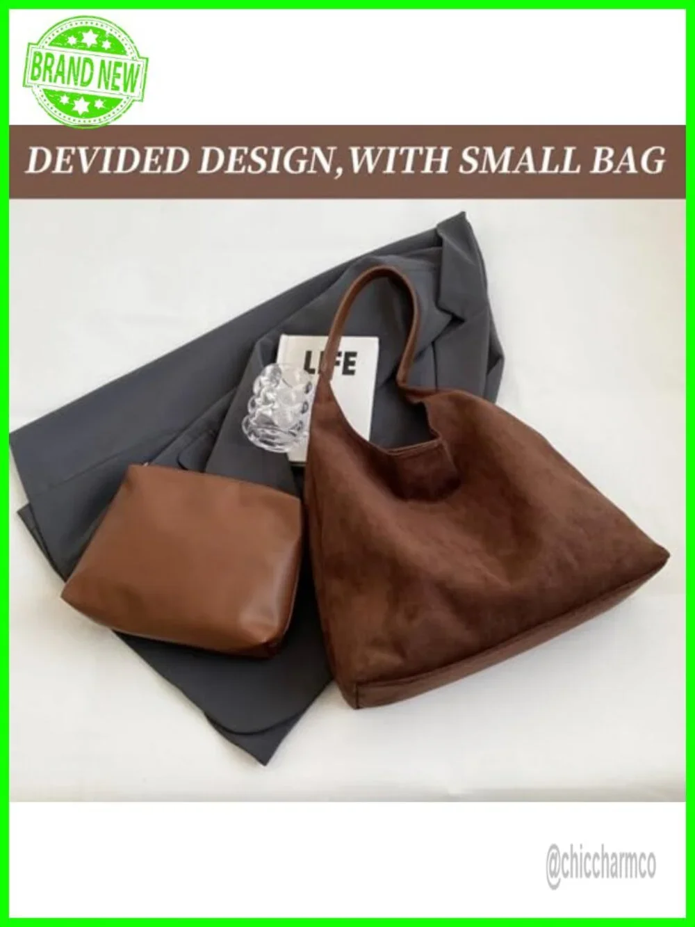 Faux Suede Slouchy Hobo Tote Bag Shoulder Handbag